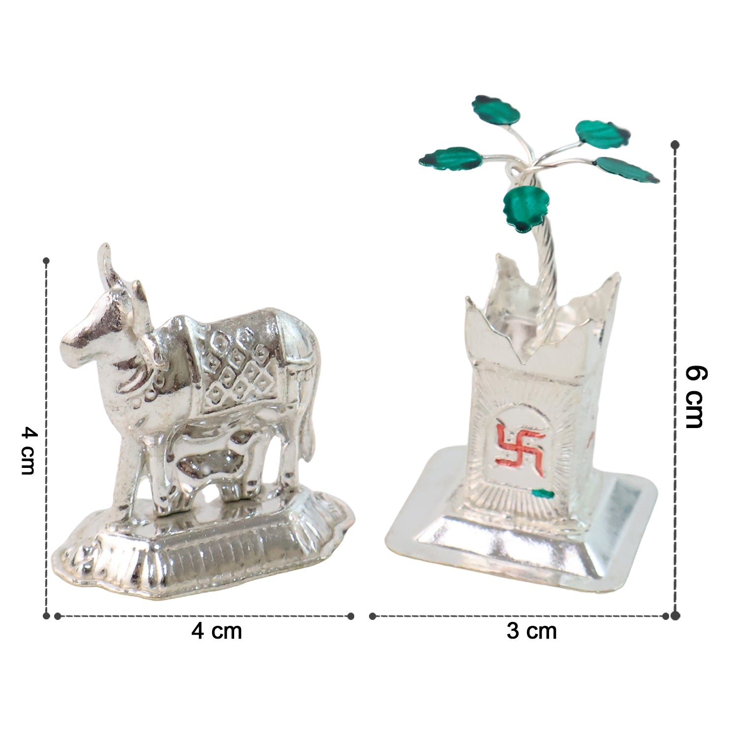Silver-Plated Kamdhenu Cow & Tulsi Plant Pair – Pooja & Home Décor Silver-Plated Kamdhenu Cow & Tulsi Plant Pair – Pooja & Home Décor